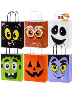 JOYIN 24 bolsas coloridas de Halloween con asas, bolsas de regalo de papel para truco o trato, regalos y suministros para
