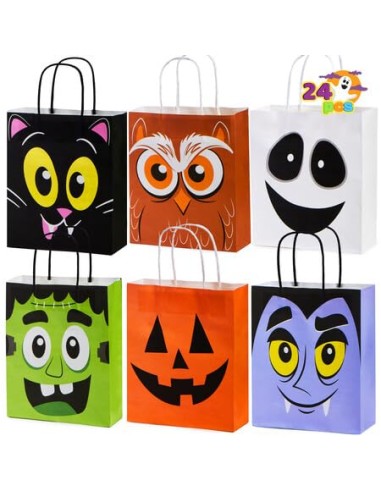 JOYIN 24 bolsas coloridas de Halloween con asas, bolsas de regalo de papel para truco o trato, regalos y suministros para