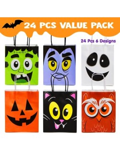 JOYIN 24 bolsas coloridas de Halloween con asas, bolsas de regalo de papel para truco o trato, regalos y suministros para 2