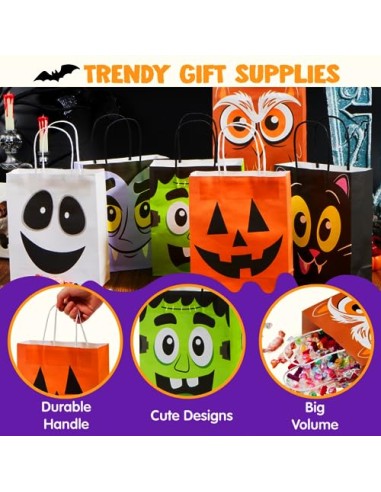 JOYIN 24 bolsas coloridas de Halloween con asas, bolsas de regalo de papel para truco o trato, regalos y suministros para