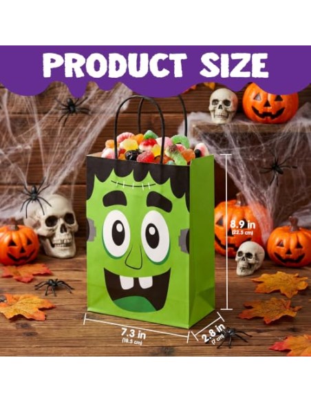 JOYIN 24 bolsas coloridas de Halloween con asas, bolsas de regalo de papel para truco o trato, regalos y suministros para