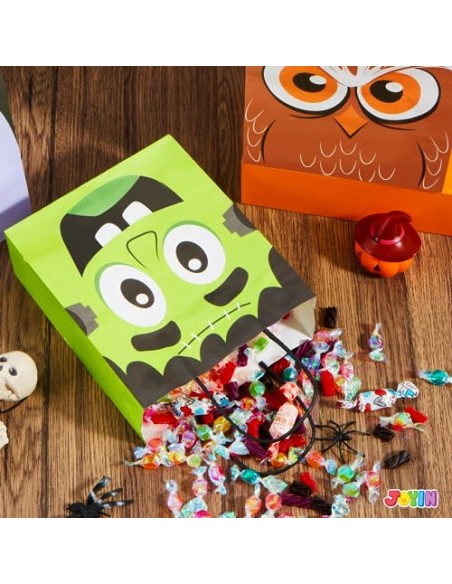 JOYIN 24 bolsas coloridas de Halloween con asas, bolsas de regalo de papel para truco o trato, regalos y suministros para
