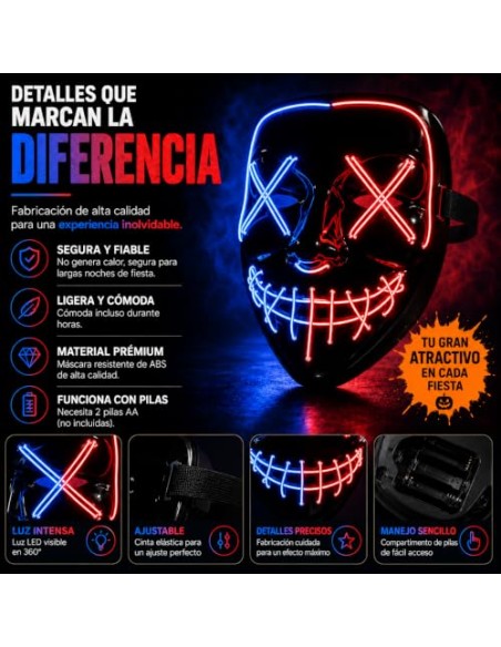 TK Gruppe Timo Klingler Máscara de conejo de terror LED espeluznante - como de Purge, controlable, cara luminosa, para