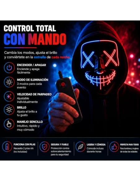 TK Gruppe Timo Klingler Máscara de conejo de terror LED espeluznante - como de Purge, controlable, cara luminosa, para