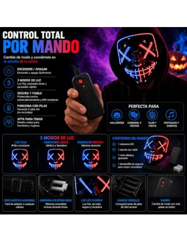 TK Gruppe Timo Klingler Máscara de conejo de terror LED espeluznante - como de Purge, controlable, cara luminosa, para