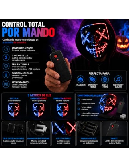 TK Gruppe Timo Klingler Máscara de conejo de terror LED espeluznante - como de Purge, controlable, cara luminosa, para