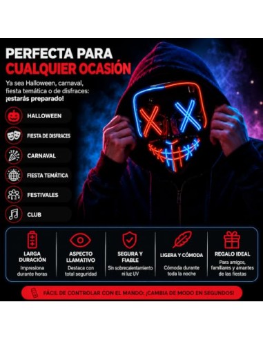 TK Gruppe Timo Klingler Máscara de conejo de terror LED espeluznante - como de Purge, controlable, cara luminosa, para