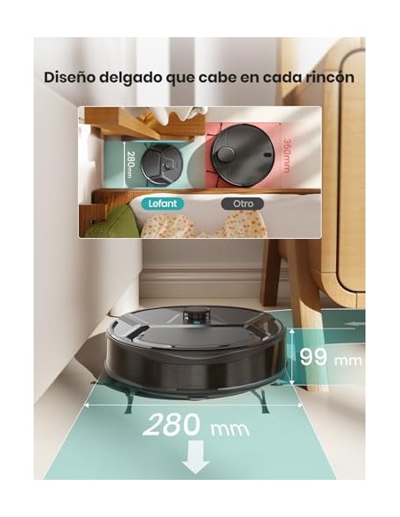 Lefant M210 Pro Robot Aspirador 2200Pa,Silenciador 55dB,120min Autonomía | 6 Modos de Limpieza,Evitar Enredos, Auto-Carga,Ideal