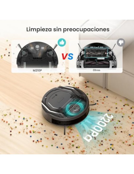 Lefant M210 Pro Robot Aspirador 2200Pa,Silenciador 55dB,120min Autonomía | 6 Modos de Limpieza,Evitar Enredos, Auto-Carga,Ideal