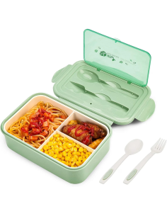 BIBURY fiambrera Bento 1400 ml verde con 3 compartimentos