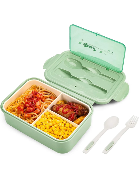 BIBURY fiambrera Bento 1400 ml verde con 3 compartimentos