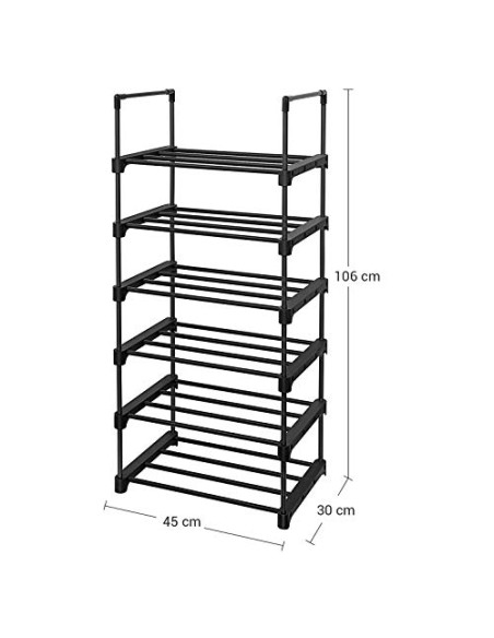 SONGMICS Zapatero, Entrada recibidor, 10 Niveles, Metal, Negro | Estantería de Zapatos, Estante Apilable, 45 x 30 x 174 cm, para