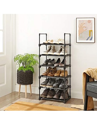 SONGMICS Zapatero, Entrada recibidor, 10 Niveles, Metal, Negro | Estantería de Zapatos, Estante Apilable, 45 x 30 x 174 cm, para