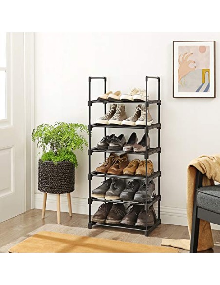 SONGMICS Zapatero, Entrada recibidor, 10 Niveles, Metal, Negro | Estantería de Zapatos, Estante Apilable, 45 x 30 x 174 cm, para