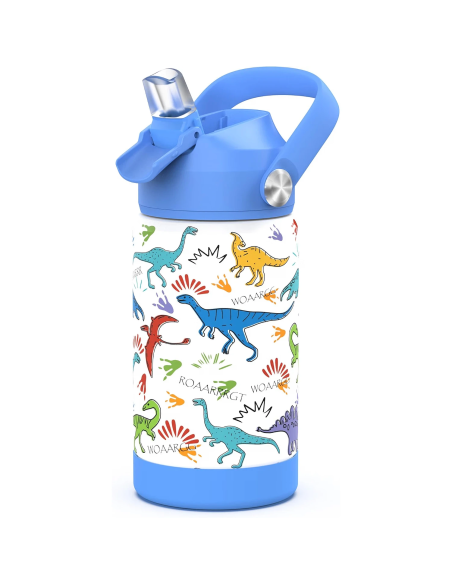 Ntswasd botella infantil de acero inoxidable con pajita dinosaurio