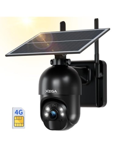 Xega 4G LTE Cámara de Seguridad Inalámbrica para Exteriores Solar | 2K HD Cámara 355°/95°, Sensor de Movimiento PIR, Visión