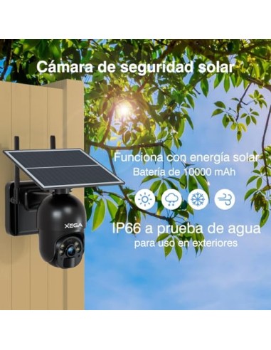 Xega 4G LTE Cámara de Seguridad Inalámbrica para Exteriores Solar | 2K HD Cámara 355°/95°, Sensor de Movimiento PIR, Visión
