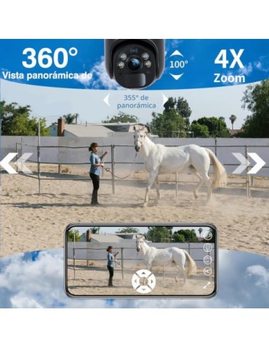 Xega 4G LTE Cámara de Seguridad Inalámbrica para Exteriores Solar | 2K HD Cámara 355°/95°, Sensor de Movimiento PIR, Visión