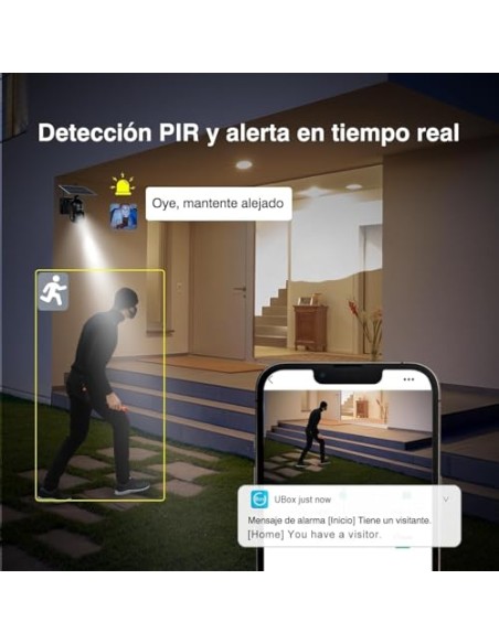 Xega 4G LTE Cámara de Seguridad Inalámbrica para Exteriores Solar | 2K HD Cámara 355°/95°, Sensor de Movimiento PIR, Visión