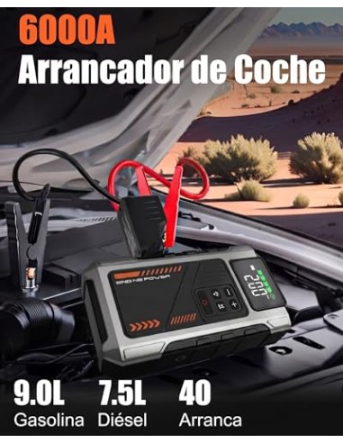 Eigotrav Arrancador de Baterias de Coche con Compresor de 150 PSI, 6000A Arrancador de Coche(para 9.0L Gasolina o 7.5L Diesel),