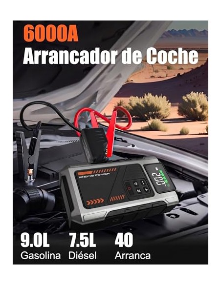 Eigotrav Arrancador de Baterias de Coche con Compresor de 150 PSI, 6000A Arrancador de Coche(para 9.0L Gasolina o 7.5L Diesel),