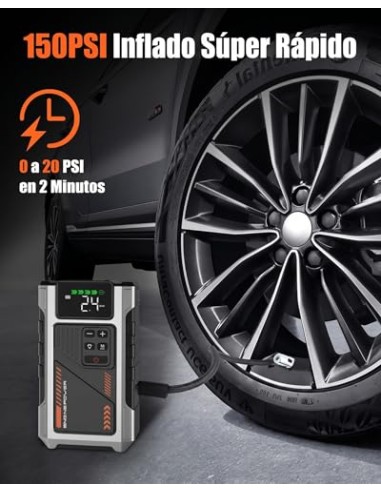 Eigotrav Arrancador de Baterias de Coche con Compresor de 150 PSI, 6000A Arrancador de Coche(para 9.0L Gasolina o 7.5L Diesel),