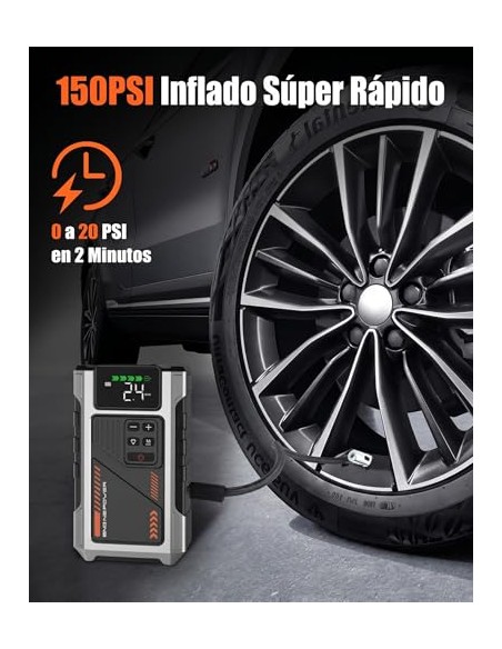 Eigotrav Arrancador de Baterias de Coche con Compresor de 150 PSI, 6000A Arrancador de Coche(para 9.0L Gasolina o 7.5L Diesel),