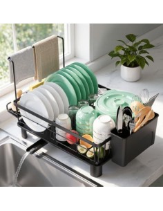 2 Niveles Escurridor de Platos, Estante de Escurreplatos Cocina Organizador | con Soporte para Utensilios, Ahorra Espacio, Gran