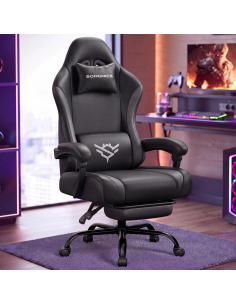 SONGMICS OBG091BH01 silla gaming ergonómica negra con reposapiés