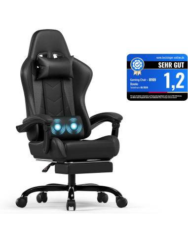 Devoko silla gaming negra con masaje lumbar y reposapiés