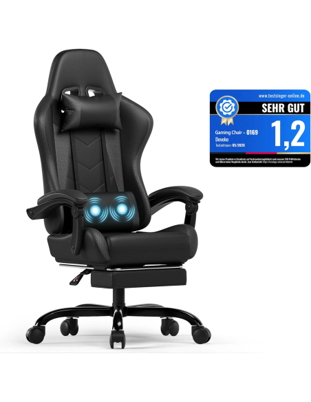 Devoko silla gaming negra con masaje lumbar y reposapiés