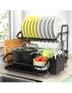 2 Niveles Escurridor de Platos, Estante de Escurreplatos Cocina Organizador | con Soporte para Utensilios, Ahorra Espacio, Gran 2
