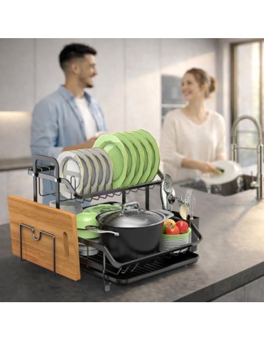 2 Niveles Escurridor de Platos, Estante de Escurreplatos Cocina Organizador | con Soporte para Utensilios, Ahorra Espacio, Gran