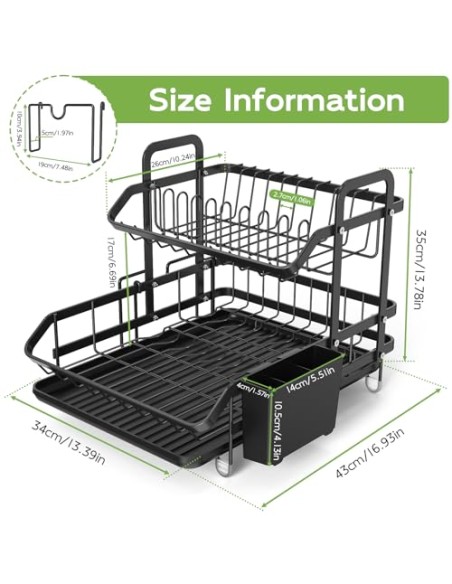2 Niveles Escurridor de Platos, Estante de Escurreplatos Cocina Organizador | con Soporte para Utensilios, Ahorra Espacio, Gran