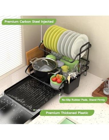 2 Niveles Escurridor de Platos, Estante de Escurreplatos Cocina Organizador | con Soporte para Utensilios, Ahorra Espacio, Gran
