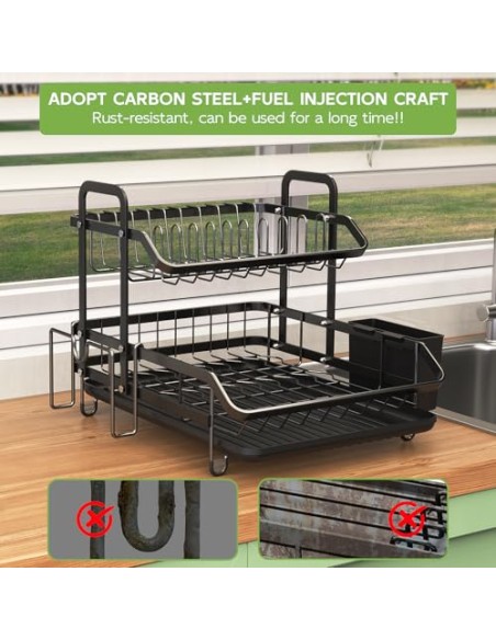 2 Niveles Escurridor de Platos, Estante de Escurreplatos Cocina Organizador | con Soporte para Utensilios, Ahorra Espacio, Gran