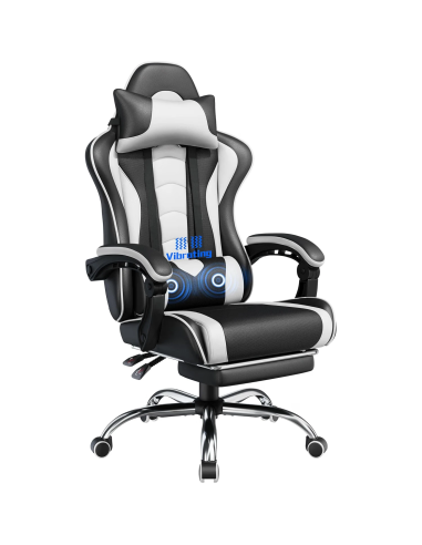 Yaheetech silla gaming blanca con masaje lumbar y reposapiés
