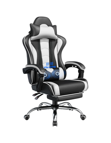 Yaheetech silla gaming blanca con masaje lumbar y reposapiés