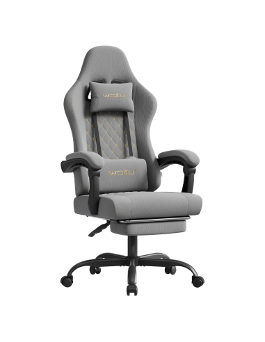 WOLTU GS08gr silla gaming gris con masaje lumbar y reposapiés