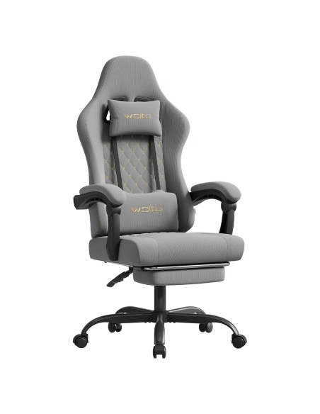 WOLTU GS08gr silla gaming gris con masaje lumbar y reposapiés