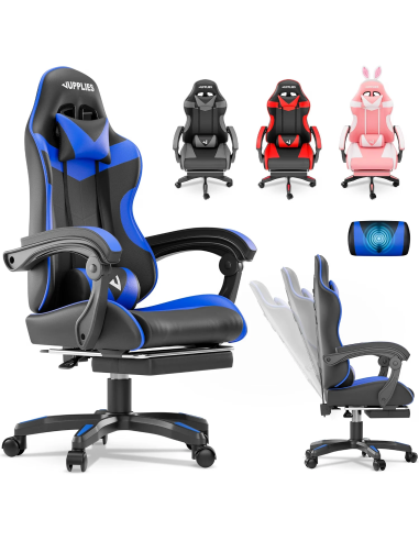 JUPPLIES silla gaming azul con masajeador lumbar y reposapiés