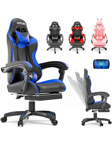 JUPPLIES silla gaming azul con masajeador lumbar y reposapiés