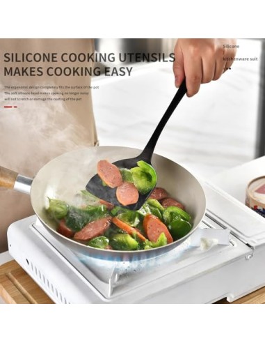 Juego de utensilios de cocina de silicona (32 piezas) con mango de acero inoxidable resistentes al calor y antiadherentes con