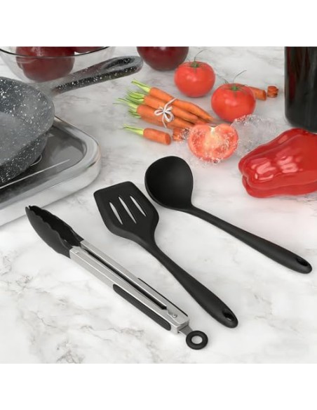 Juego de utensilios de cocina de silicona (32 piezas) con mango de acero inoxidable resistentes al calor y antiadherentes con