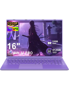 Portátil NOTODD 16 pulgadas 12GB RAM 512GB SSD morado