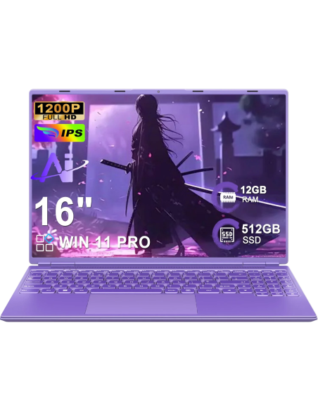 Portátil NOTODD 16 pulgadas 12GB RAM 512GB SSD morado