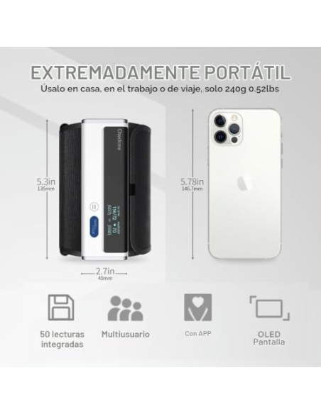 CheckMe Armfit Tensiometro de Brazo Digital con Brazalete Grande para Uso Doméstico, Bluetooth Medidor Tension Arterial