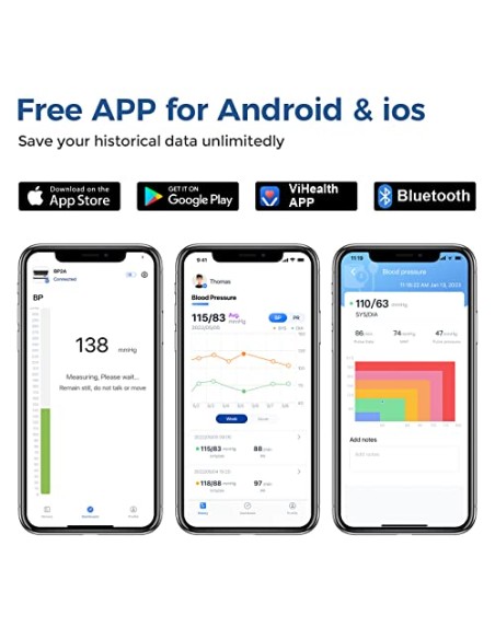 CheckMe Armfit Tensiometro de Brazo Digital con Brazalete Grande para Uso Doméstico, Bluetooth Medidor Tension Arterial