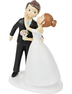 Mopec Y971 - Figura para tarta de boda, pareja de novios beso, 21 cm, color blanco roto