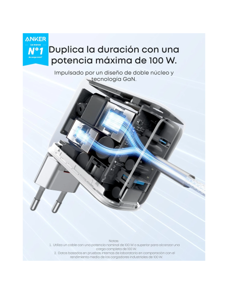 Cargador Anker 100W GaN de 3 puertos con pantalla inteligente